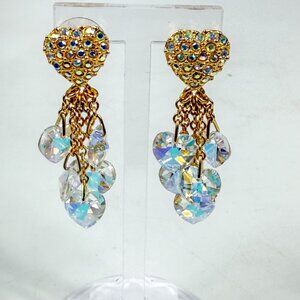 Kirks Folly Gold Tone Rhinestone Heart Dangle Pierced Earrings